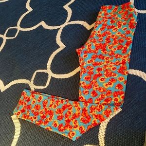LuLaRoe OS orange and blue floral legging
